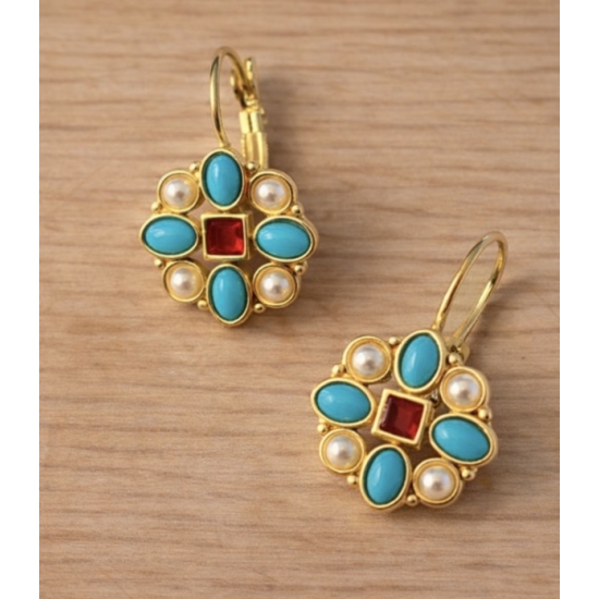 Kolczyki w stylu vintage z turkusem i perłami.